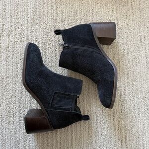 Lucky Brand Black Suede Block Heel Ankle Boots